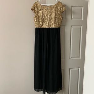Gold sequin dress with black chiffon bottom